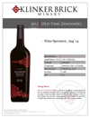 2014 Old Vine Zinfandel Sell Sheet