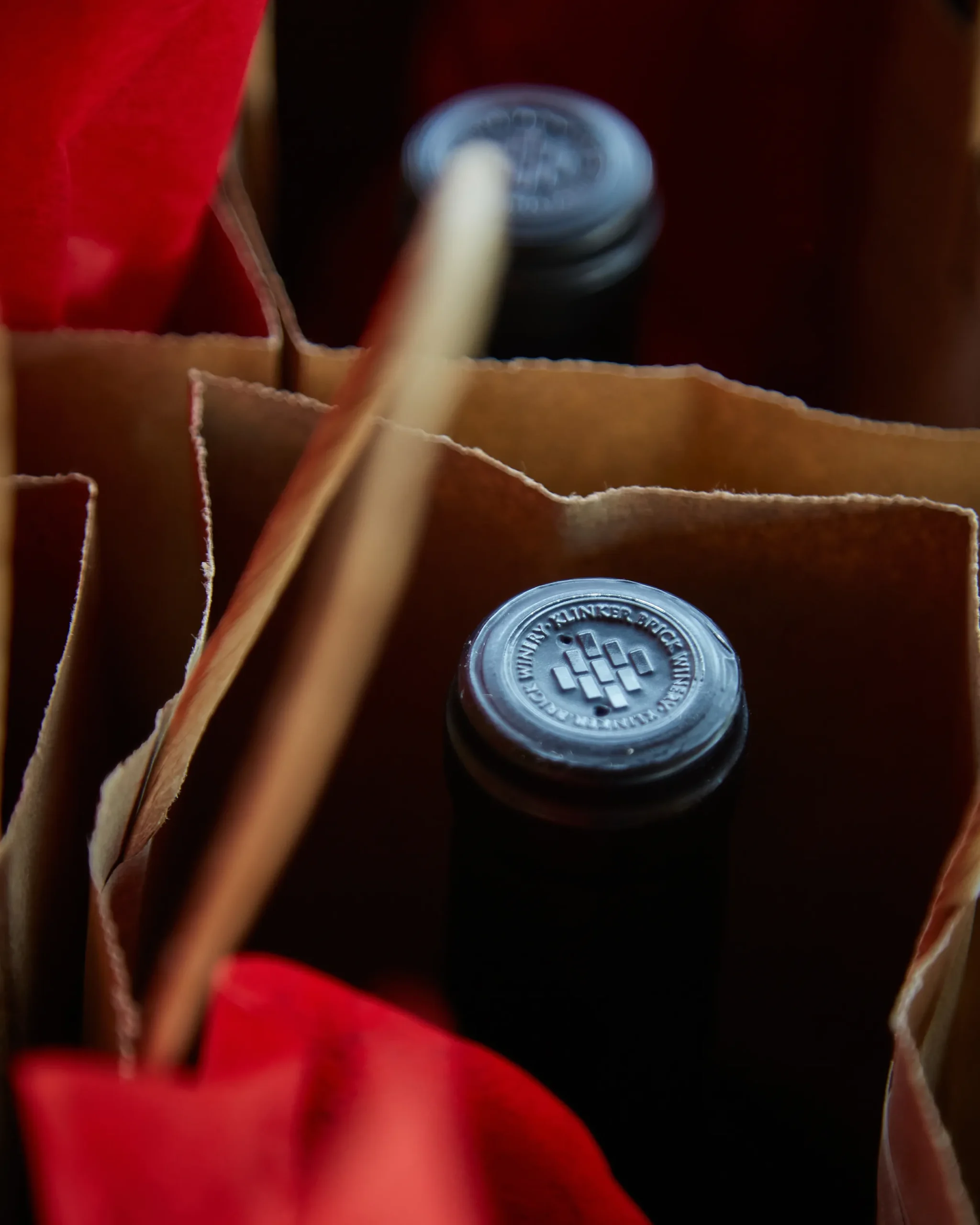 Wine bottles in a bag from wine club event at Klinker Brick winery